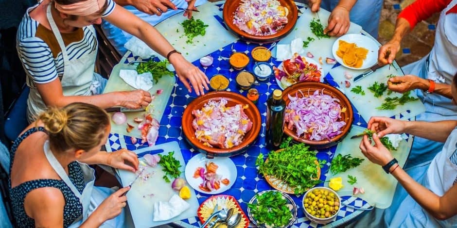 tourist preparing moroccan meal